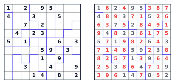Hard Sudoku puzzle grids with numbers and colored highlights for solving  