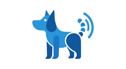 Naklejka premium Blue dog icon with wifi signal on tail, modern flat design