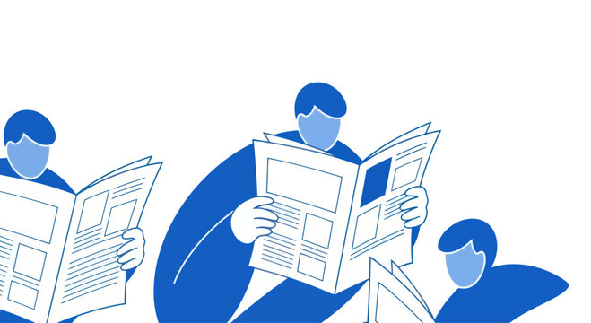 People reading newspapers, modern flat illustration on white background