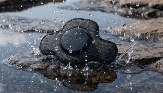 Medium shot of a waterproof cardiac patch being tested under water droplets showcasing durable yet flexible sensor integration on breathable materials ideal for active wet