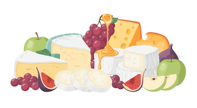 Fresh fruit and cheese assortment with honey