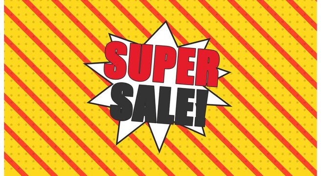 Super sale comic style pop animation with dynamic diagonal stripes animation