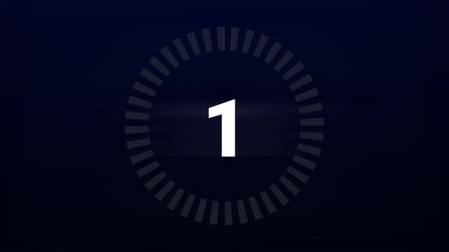 Modern digital countdown timer from five to one with glitch distortion effect and go text on dark blue background for sports gaming intro video transition or presentation start
