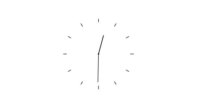 Minimalist clock face animation showing fast passing time on animation white background