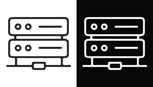 Server Rack Icon: A clean and modern icon representing a server rack, presented in both white and black versions for versatile design application.