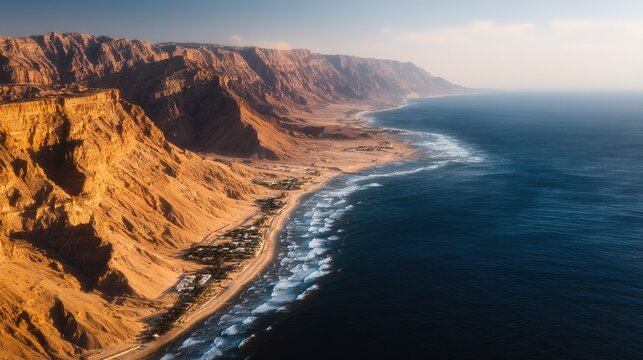 Sunlit Cliffs and Rolling Waves at the Beach