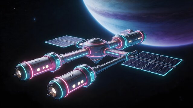 Futuristic space station in orbit