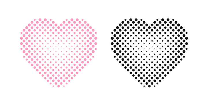 Heart shape. Contemporary fading hearts. Faded heart silhouette isolated on white background. Modern fade halftone dot. Fades element for design prints. Mark fadew dots figure. Vector illustration