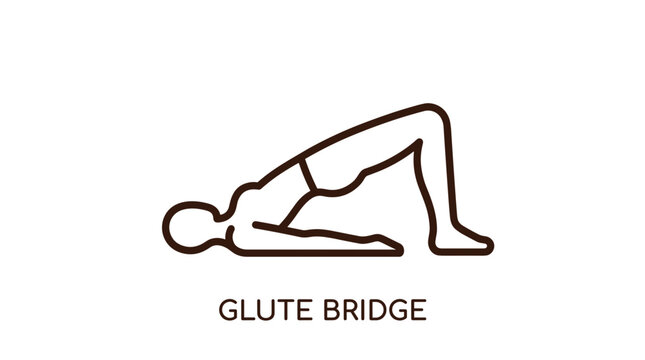 A minimalist line drawing icon illustrating the glute bridge exercise, a popular fitness movement.