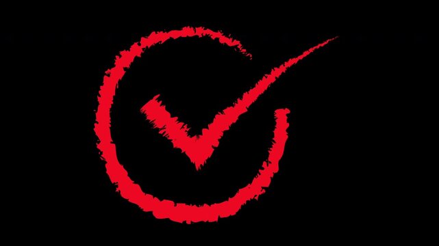 Hand-drawn red checkmark animation on black background, for success and, approval concepts