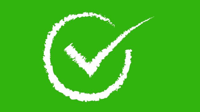 Hand-drawn checkmark animation on green screen, chalk style approval symbol overlay