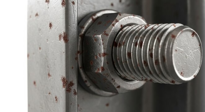 Close-up of a metal bolt and nut