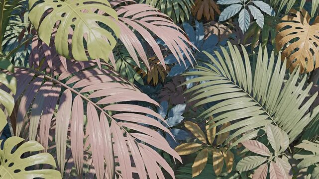 Tropical Jungle Leaves Pattern Seamless Background Motion.