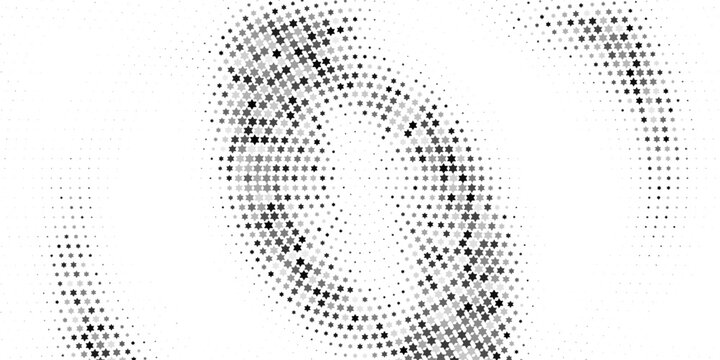 Abstract black hexagram star halftone pattern with organic liquid shapes on white background