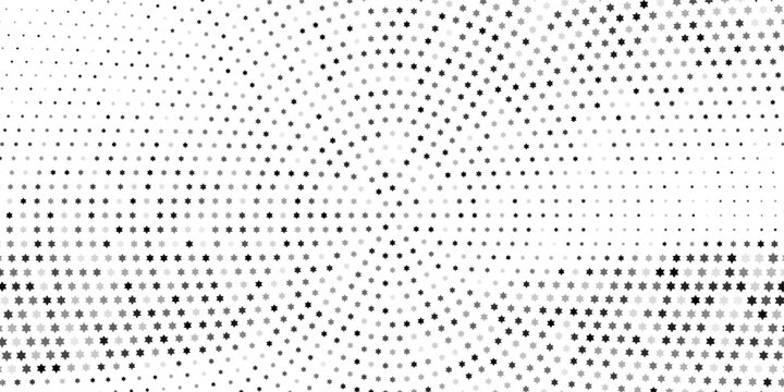 Abstract black hexagram star halftone pattern with organic liquid shapes on white background