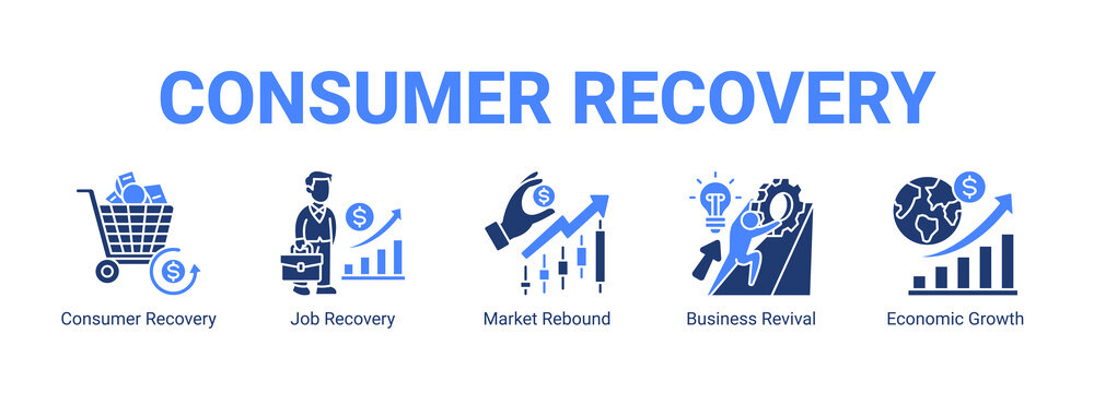 Consumer Recovery web banner icon concept, with Consumer Recovery, Job Recovery, Market Rebound, Business Revival.