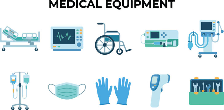 Hospital Bed Monitor Wheelchair and Protective Gear for Medical Care
