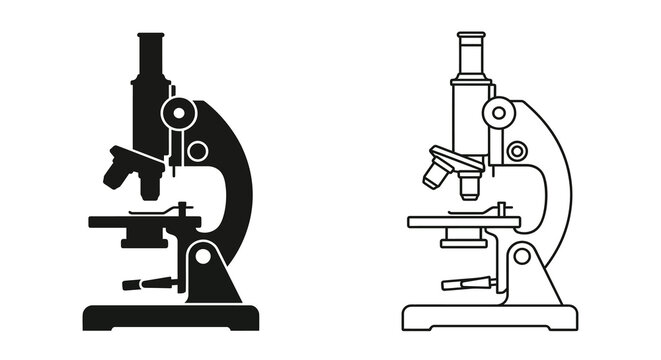 microscope silhouette and line drawing on white background