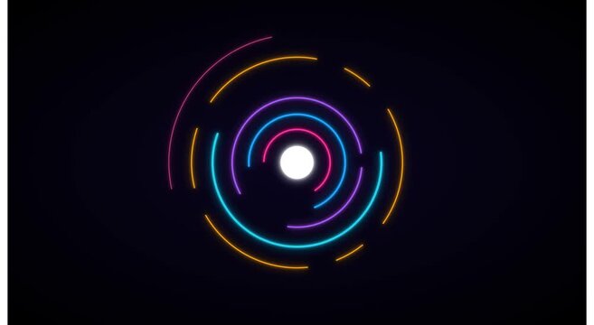 Neon audio visualizer and circular hud interface motion animation
