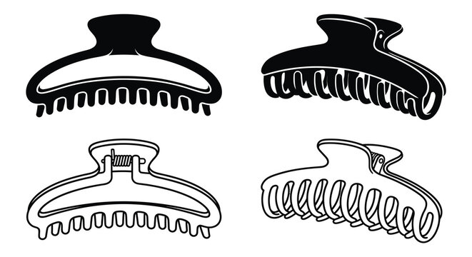 hair claw clips black and white line drawing set