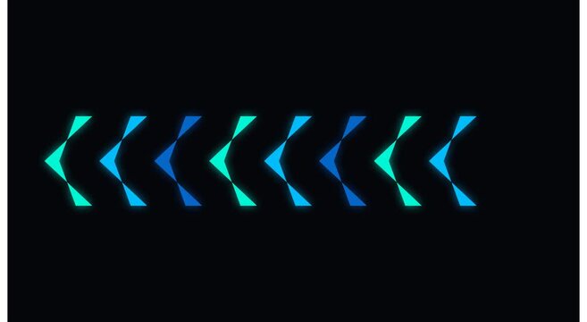 Neon glowing arrows animation: dynamic blue and cyan directional flow animation