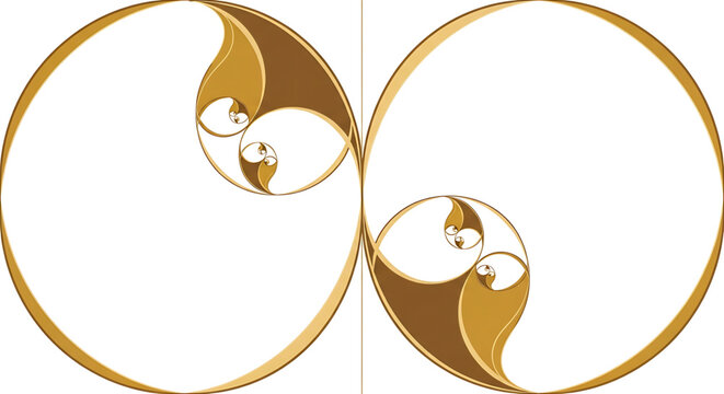 Abstract geometric pattern with golden ratio spirals and circular shapes