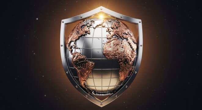 Shield with globe illustration depicting protection and security