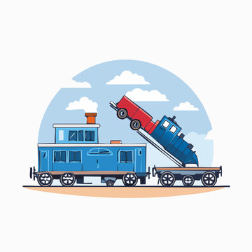 Cartoon train derailment illustration