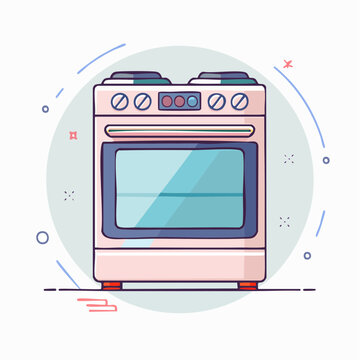Illustration of a pink kitchen stove with oven