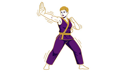Obraz premium Woman practicing karate in a purple uniform