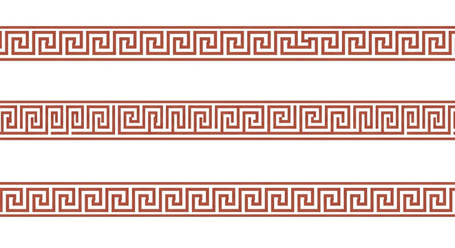 Set of three seamless greek meander patterns, decorative borders with geometric ornaments