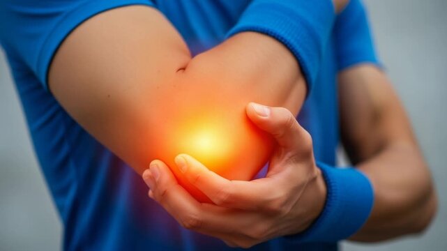 Closeup of a person holding their painful elbow