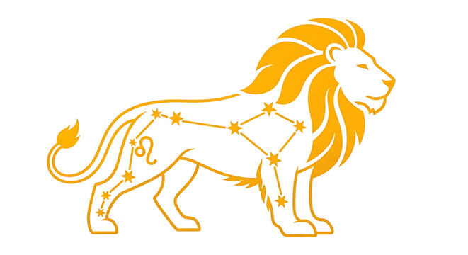 Leo zodiac sign constellation with lion silhouette