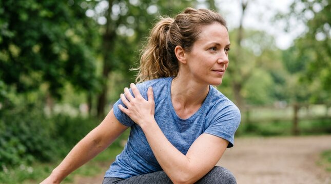 Person doing light exercise outdoors healthy lifestyle fitness routine natural environment fresh air movement wellness activity peaceful scene today.