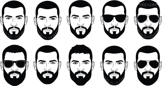 Bearded man faces with sunglasses variations Vector