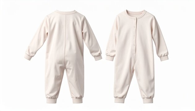 Comfortable cream-colored baby romper with long sleeves and legs, ideal for infant sleepwear and daily wear, studio shot