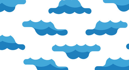 Fototapeta premium Blue Clouds Seamless Pattern on White Background