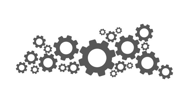 Rotating mechanical gears animation on white background