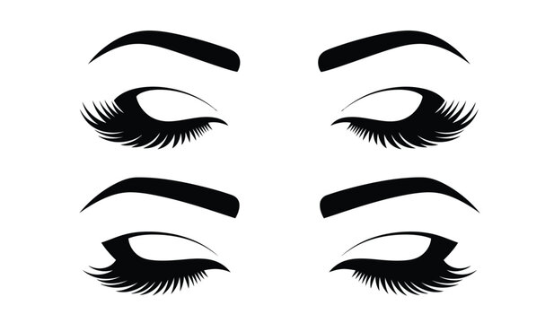 Four different styles of closed eye and eyebrow silhouettes against a white background silhouette high quality professional detailed modern elegant stylish clean crisp vibrant