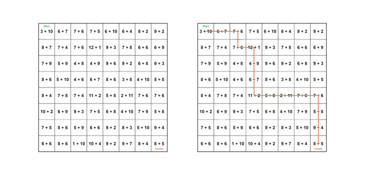 Printable Addition Grid Puzzle with Solution

