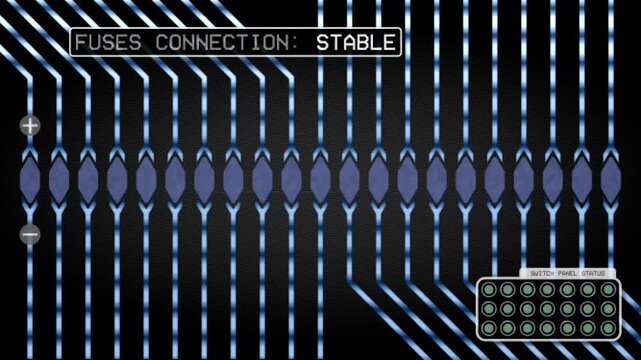 Animated stable fuses connection retro screen with switch panel status