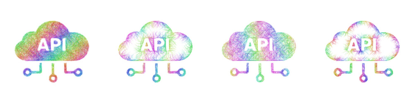Rainbow color sketch cloud api icon design set
