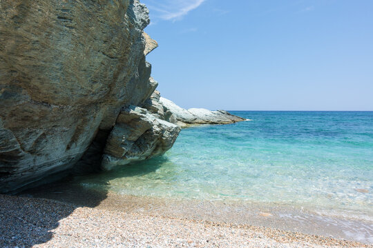 Amazing scenery by the sea in Mourtia beach, South Pelion, central Greece
