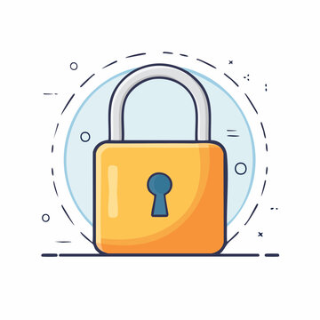 Yellow padlock icon with blue keyhole and circular dashed border