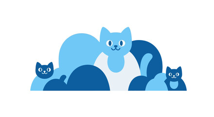 Cute Cat Family Abstract Shapes Blue Background © Alma