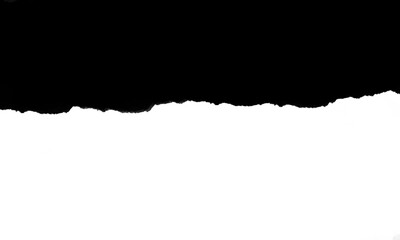 Fototapeta premium Torn paper edge with ripped fragments, black and white background texture