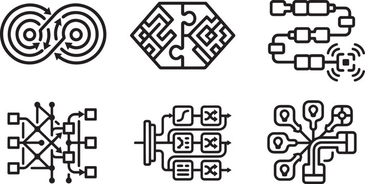 Data sorting classification algorithms cloud computing infrastructure and digital business system automation thin line icons set with information pipeline restructuring computer network server parsing