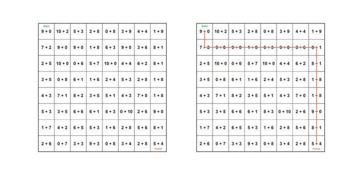 Math Addition Path Worksheet with Answer Key