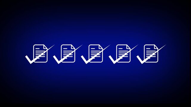 Five document checklist with checkmarks animation on blue background