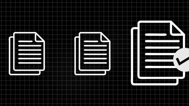 Document approval and file management animation on grid background